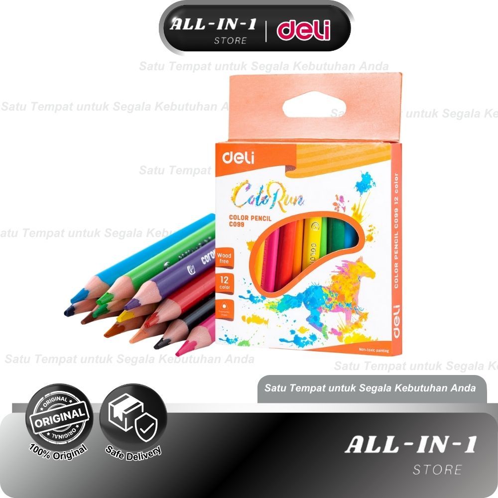 

Deli Pensil Warna 12 Warna Bebas Kayu, Warna Terang, Pegangan Segitiga EC09900