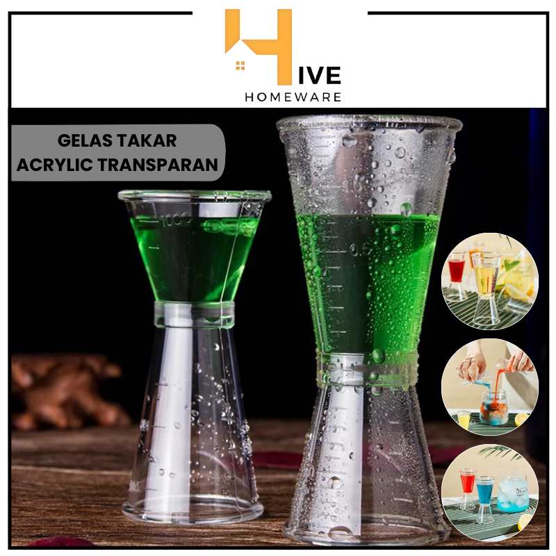 HIVE Gelas Takar Acrylic 10ml / 20ml dan 20ml / 40ml Jigger Measuring Cup Gelas Ukur Takar Transpara