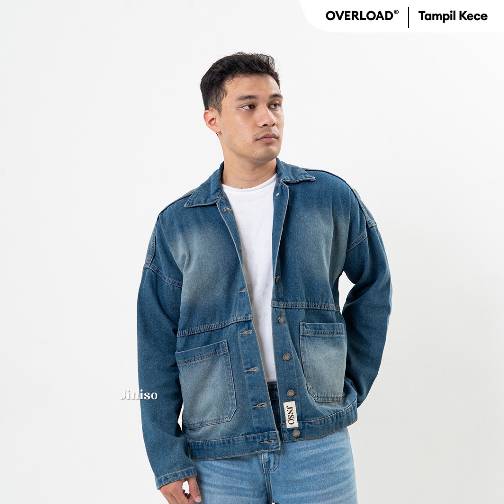 JINISO - Denim Pria Jaket Jeans Oversize Onyx Bio Spray