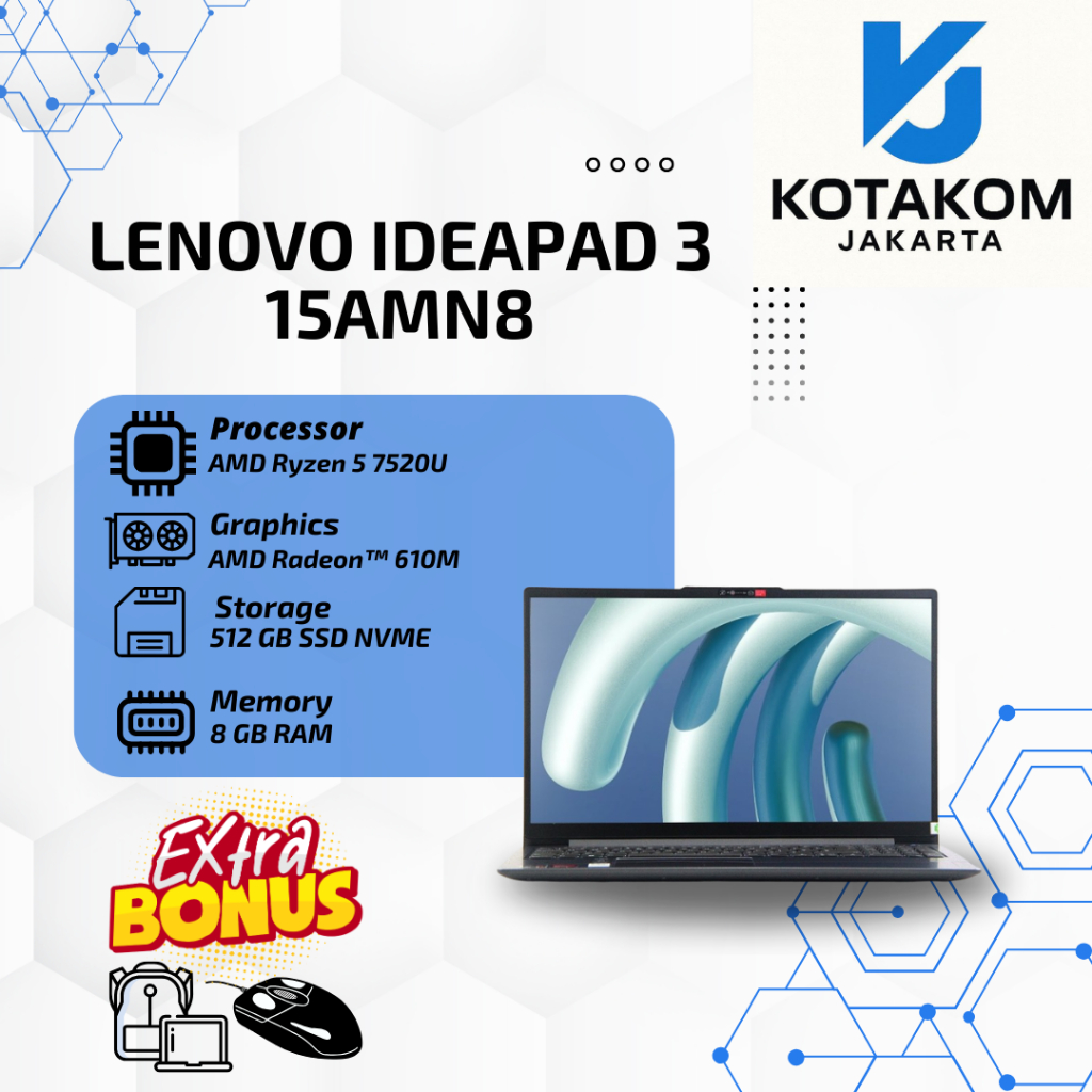 Laptop Lenovo Ryzen 5 Termurah Ideapad 3 15AMN8 8GB/512GB SSD FHD
