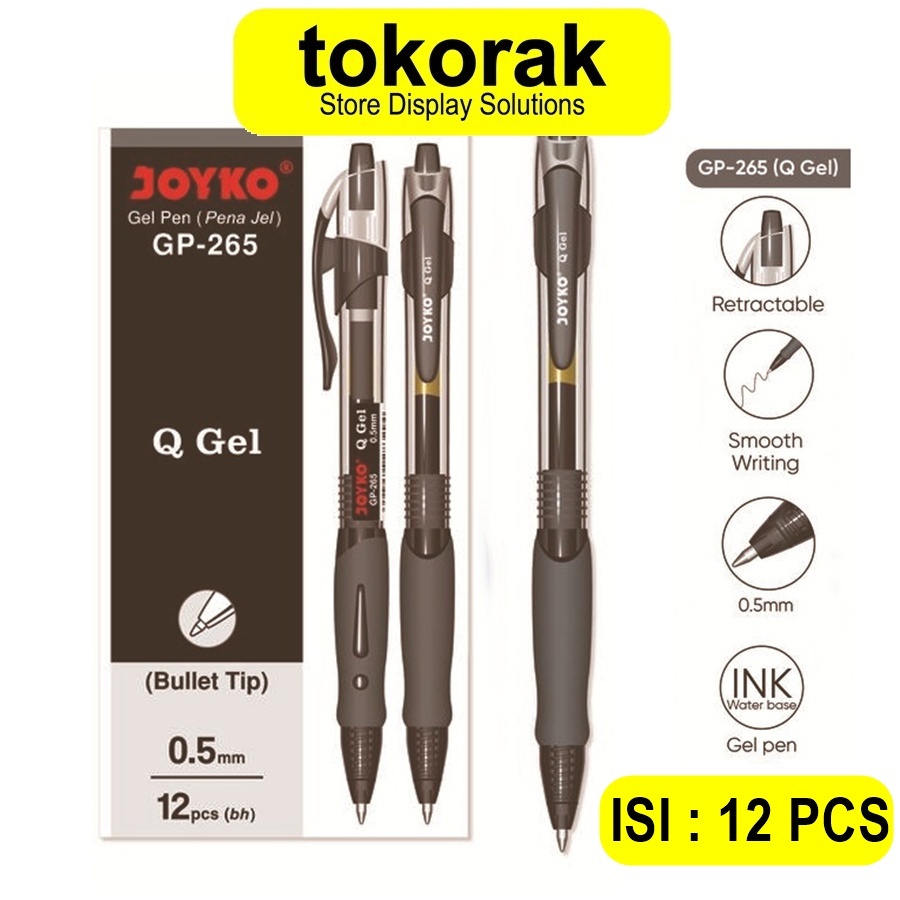 

JOYKO PULPEN GEL HITAM O,5 MM 0.5 JOYKO GEL PEN GP-265 ISI 12 PCS PEN QGEL CLICKER BLACK 0,5MMPENA Q GEL CETEK Q-GEL GP 265