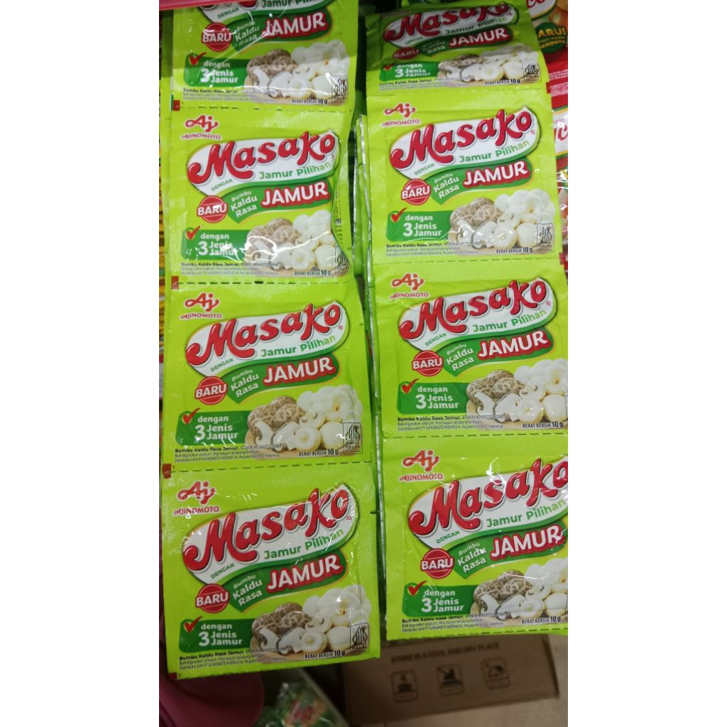 

Masako kaldu jamur 1renceng isi 12 sachet