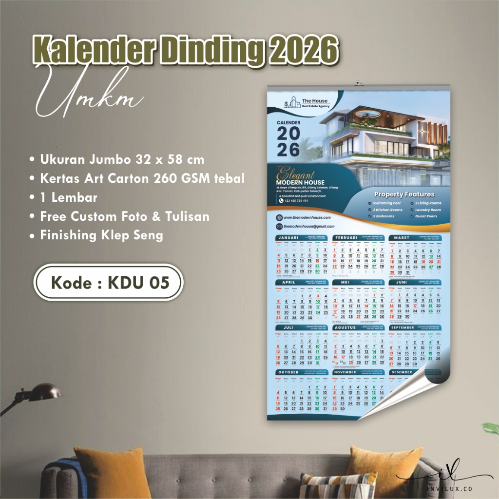 

KALENDER DINDING BAHAN GLOSSY PREMIUM - KALENDER DINDING TAHUN 2026 CUSTOM NAMA & FOTO 1 PLY