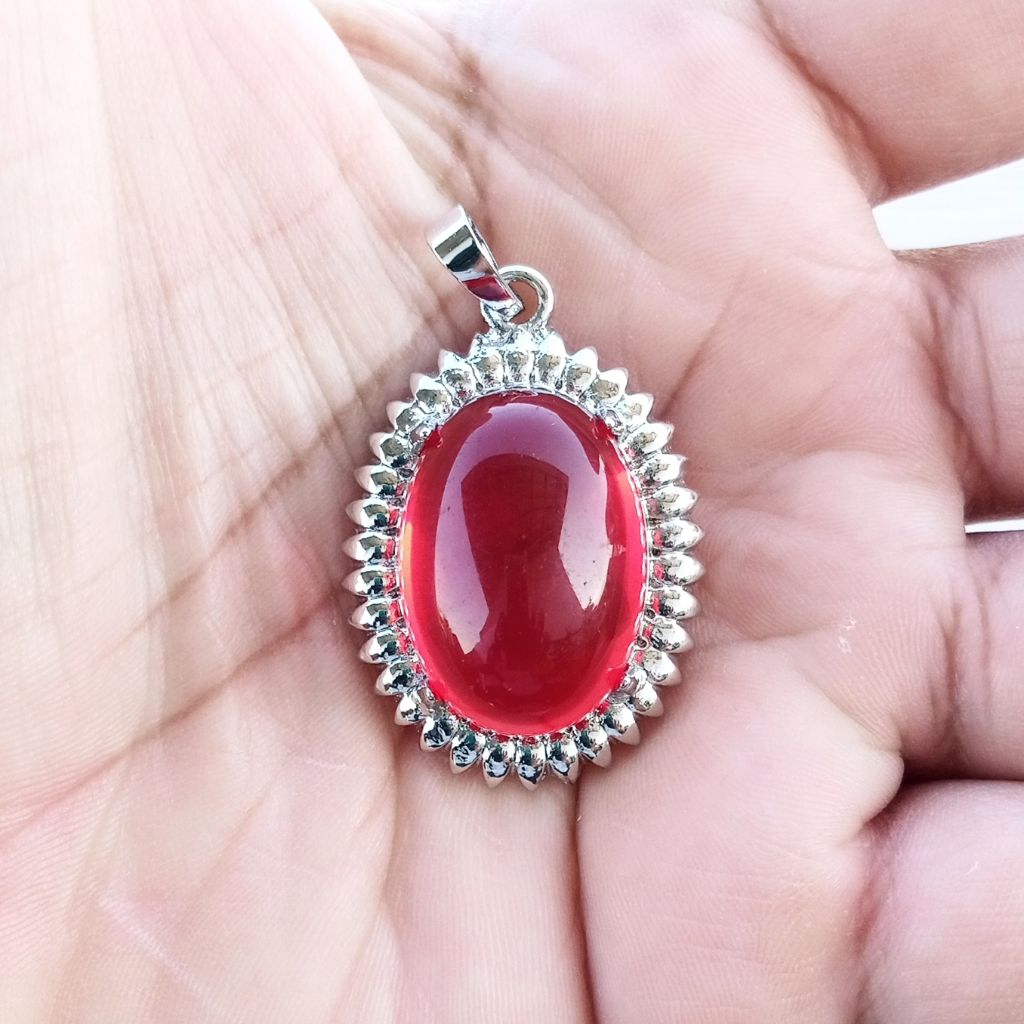 Liontin Batu Akik Merah Siem / Red Siam Sintetis Oval Cabochon Jumbo