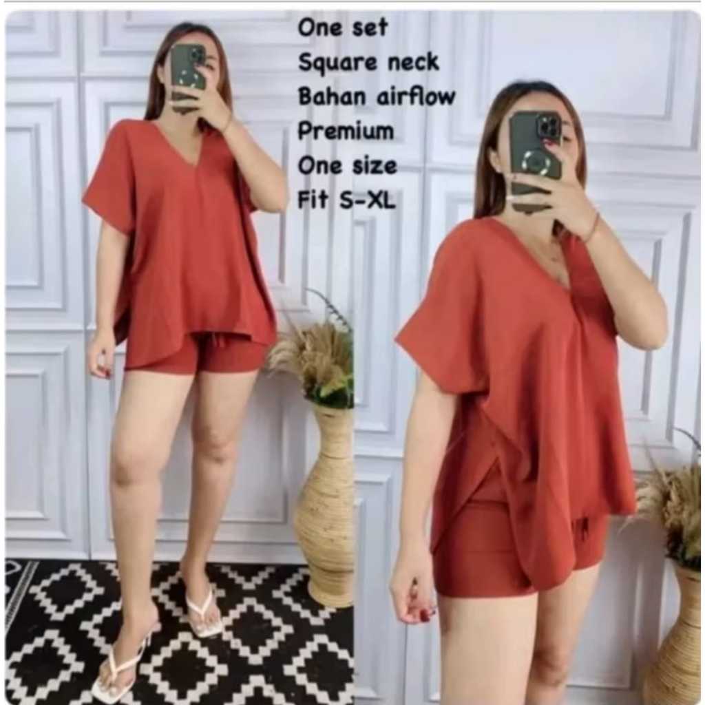 One Set Nina Setelan Long Square Nagita Hotpans Crinkle Airflow