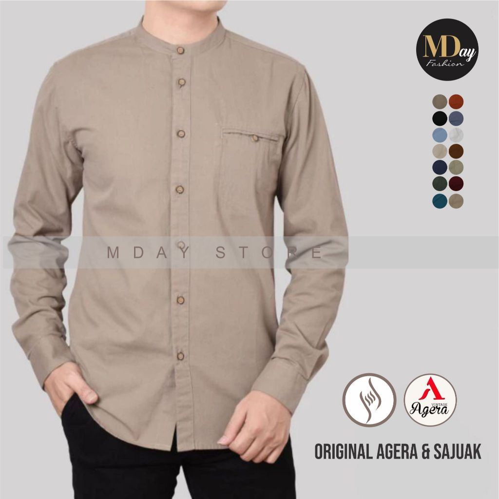 Agera sajuak baju kemeja koko kemko pria lengan panjang kerah sanghai kancing fulL original terbaru