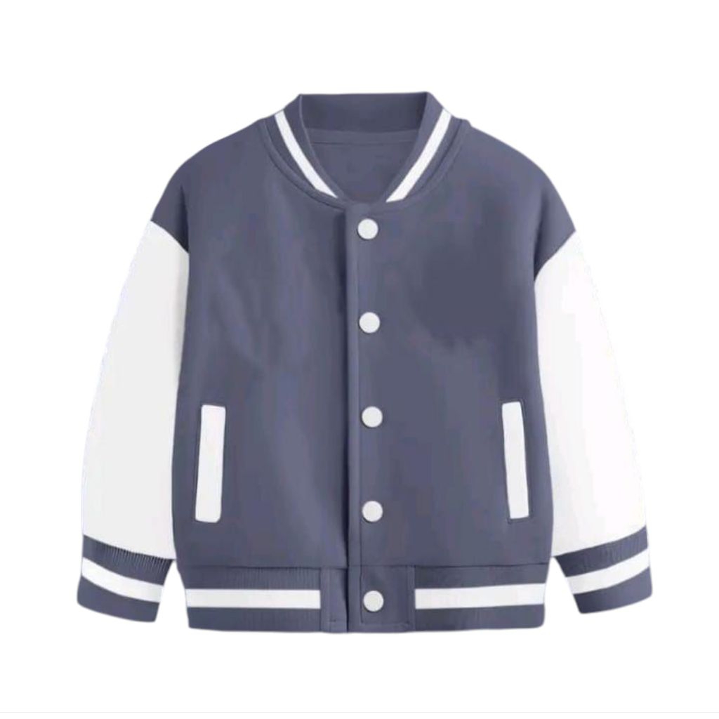 AMMERA | Jacket Baseball Varsity Anak Polos Unisex Premium Usia 2-13 Tahun | Warna Grey