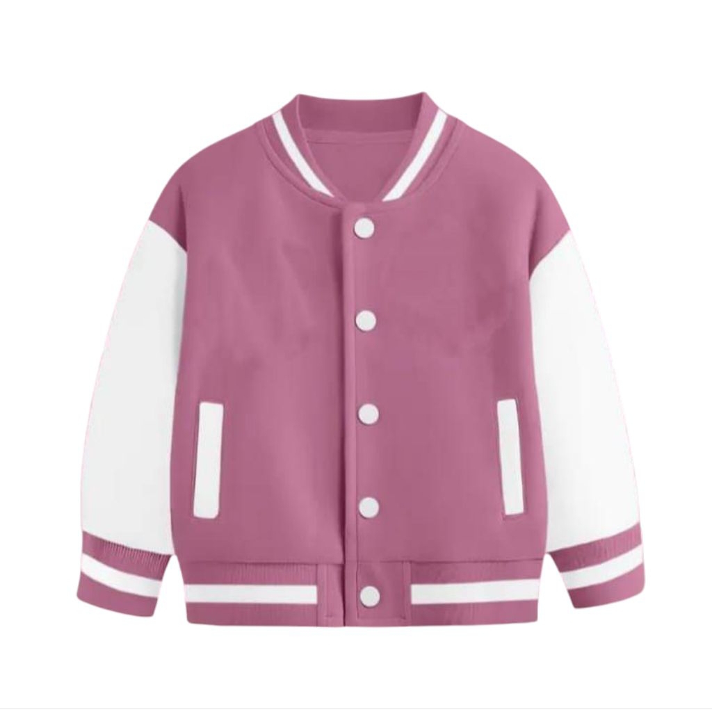 AMMERA | Jacket Baseball Varsity Anak Polos Unisex Premium Usia 2-13 Tahun | Warna Rose