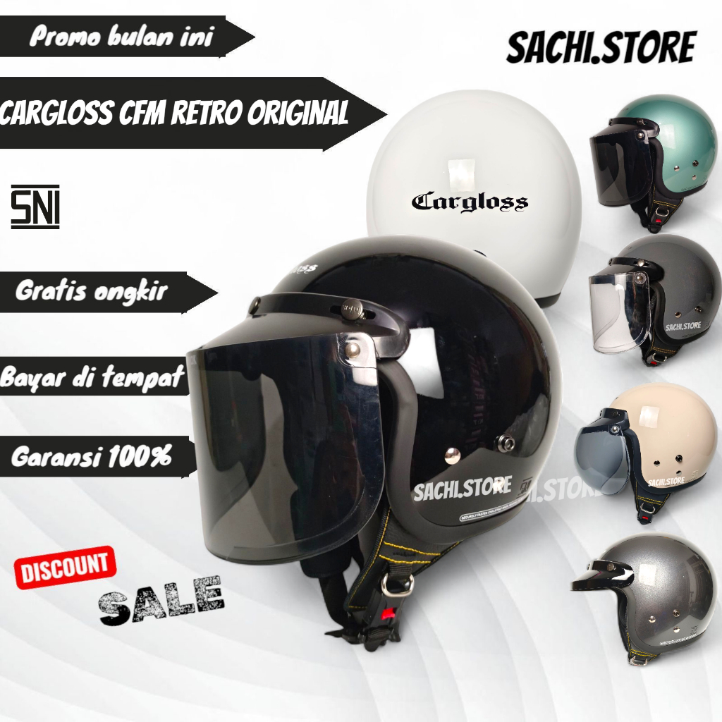 HELM CARGLOSS CFM ORIGINAL| PAKET KACA | HELM RETRO