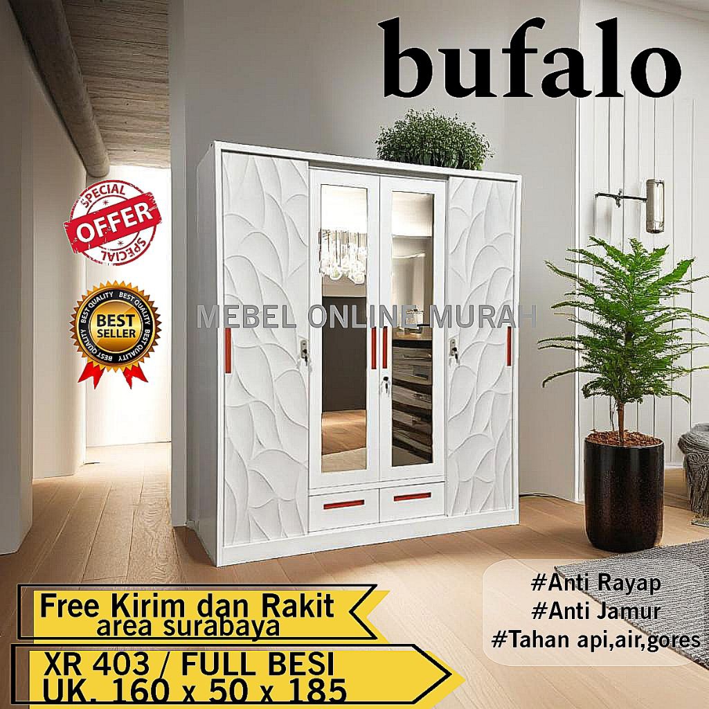 Lemari baju besi sliding 4pintu / Lemari pakaian sliding full besi / Lemari baju sliding jumbo 160cm