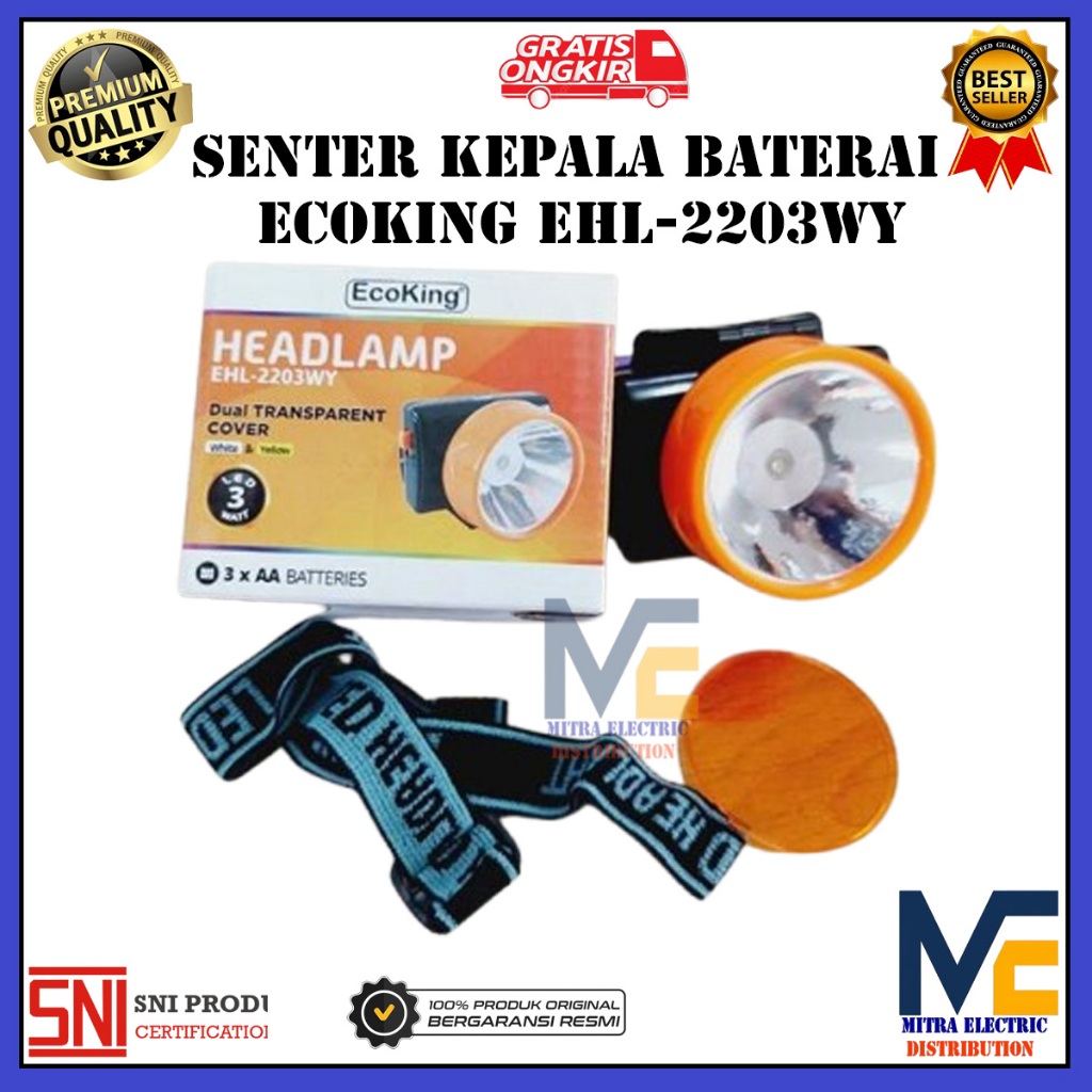 ECOKING SENTER KEPALA 2IN1 BATERAI / SENTER KEPALA SUPER TERANG