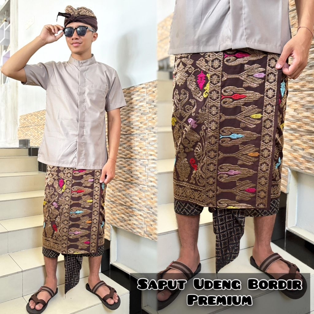 Set Saput Udeng Songket Bordir / Busana Adat Pria Bali
