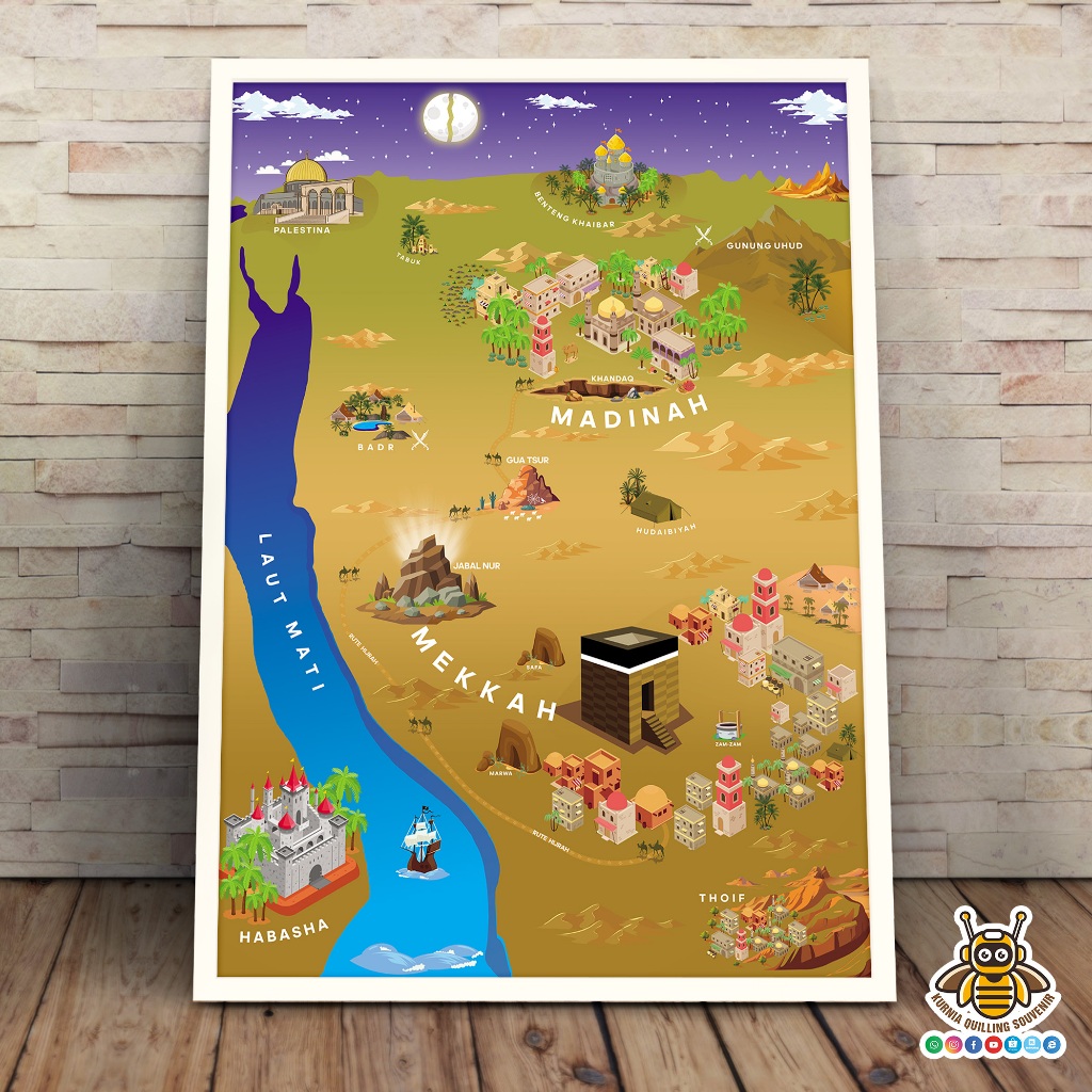 Peta Jazirah Arab Zaman Dulu ukuran A2 (42x59,4 cm), +FRAME, Anti Luntur dan Anti Air