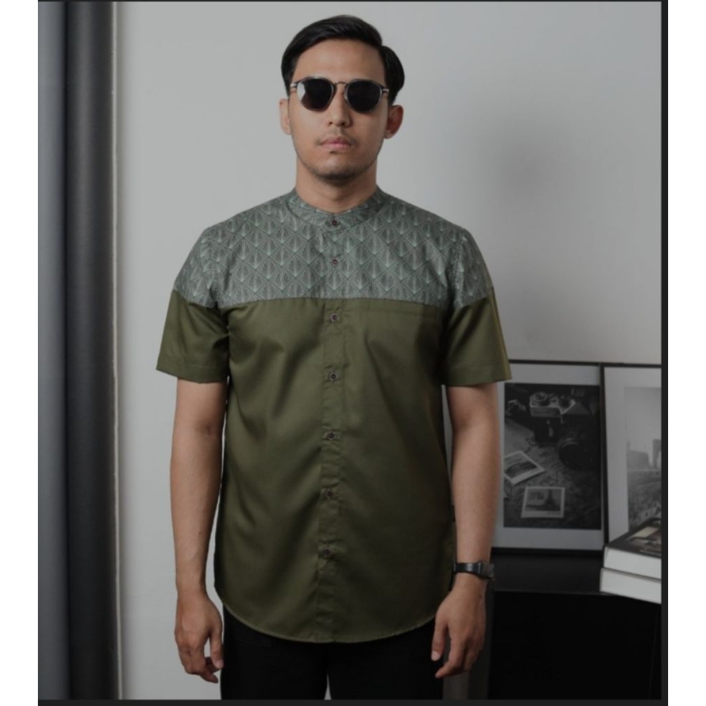 Kemeja Koko Kurta Lengan Pendek Motif Kemko Saviq Motif Kawung