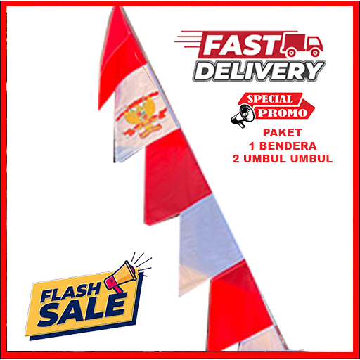 Paket 1 Bendera + 2 Umbul umbul Merah Putih