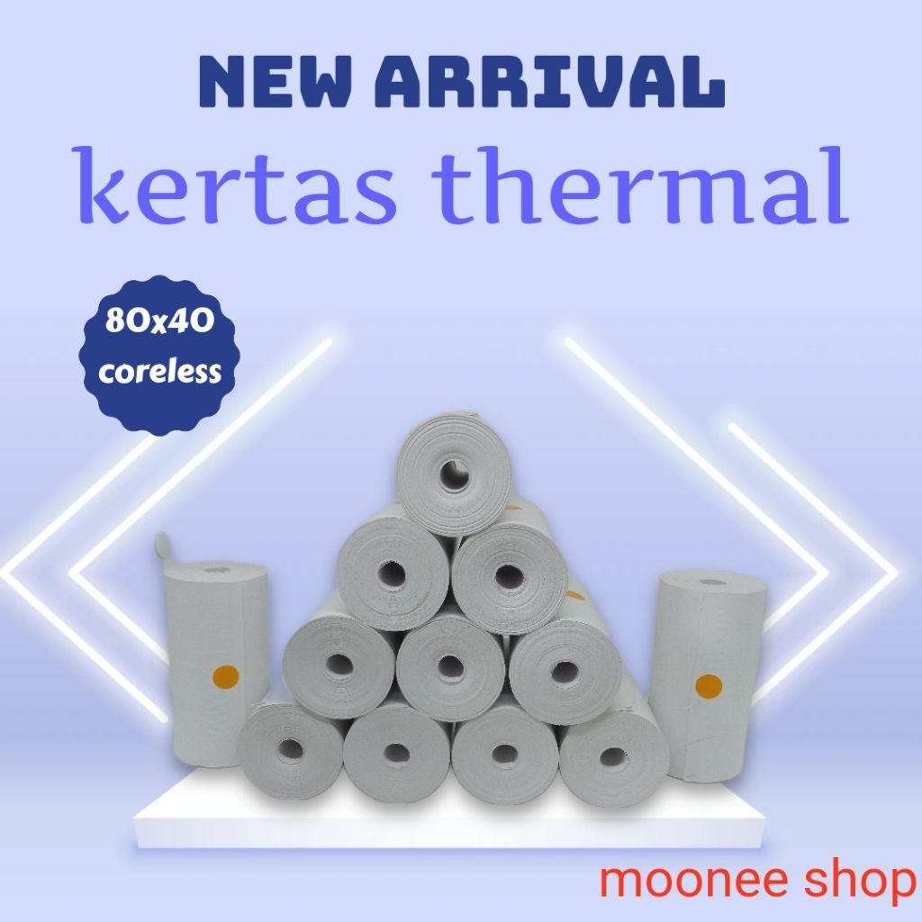 

Kertas Thermal 80X40 / KERTAS STRUK KASIR 80X40 POLOS CORELESS FULL KERTAS THERMAL 80X40 CETAK HITAM