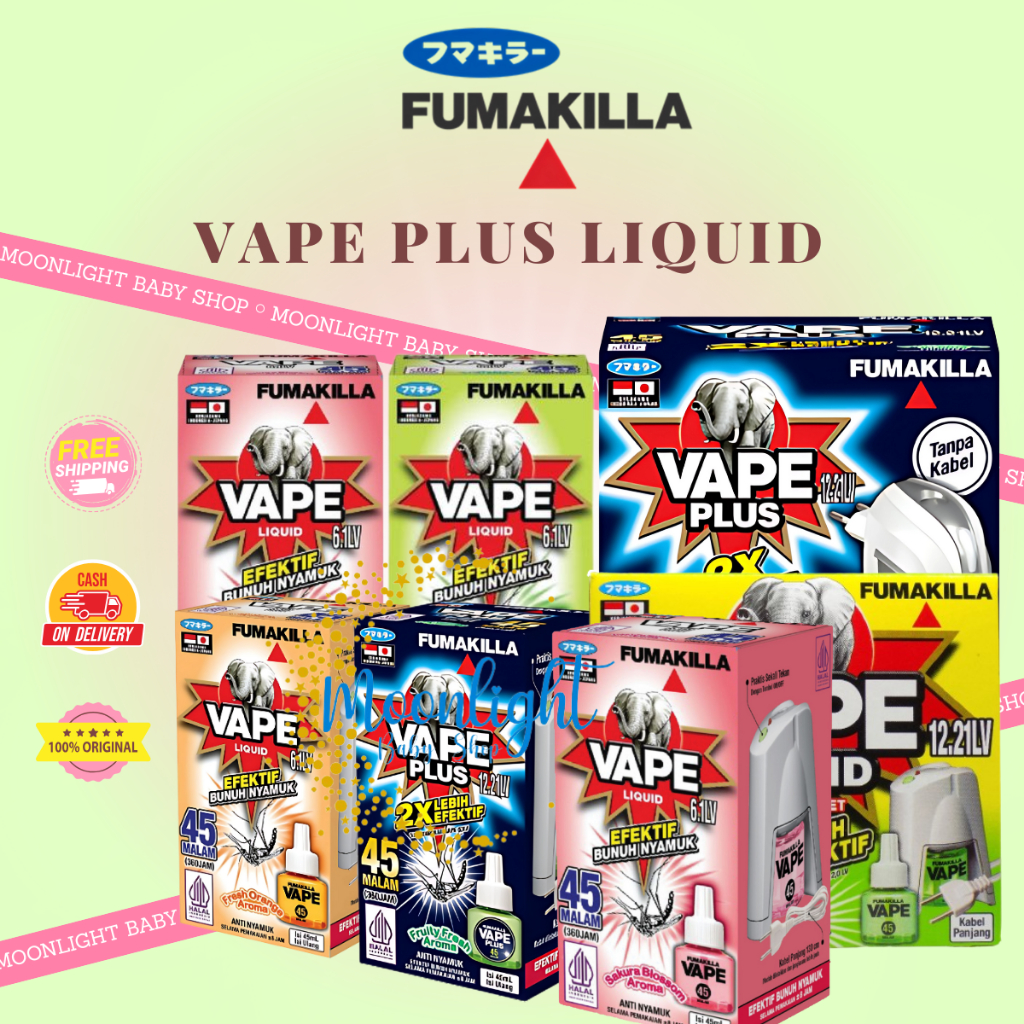 Fumakilla Vape Liquid Electric 45 Malam - Vape Plus Liquid Device Cordless - Refiil Liquid Electric