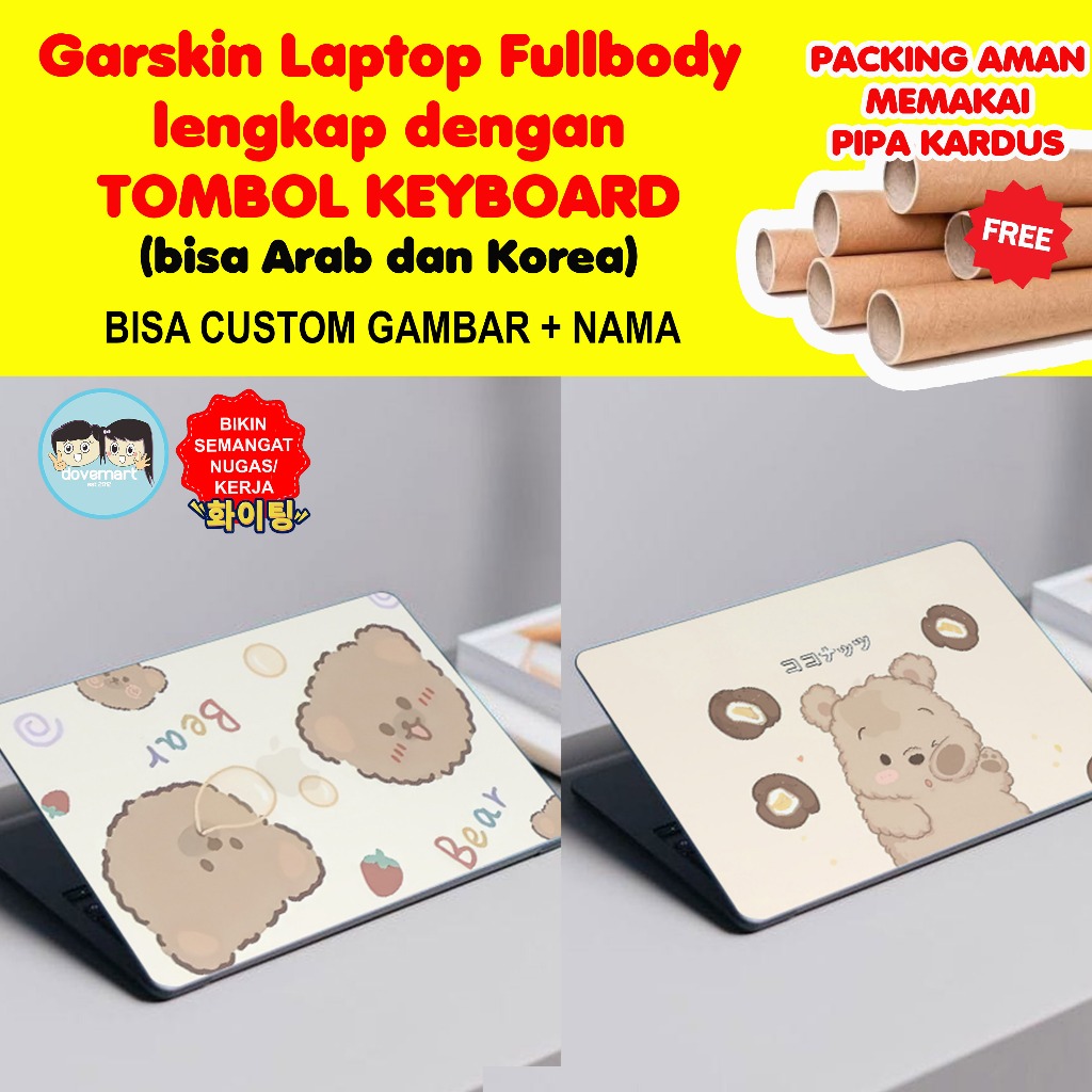 Garskin Laptop Bear Beruang Stiker Anti Gores Full Body Custom 10 12 13 14 15 inch Untuk Semua Merk 