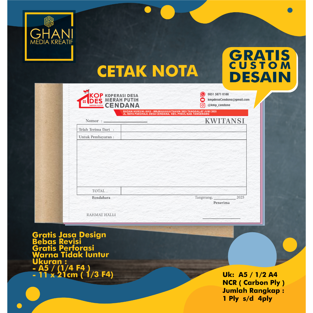 

Nota / Kwitansi Buku Karbon NCR - Custom Design