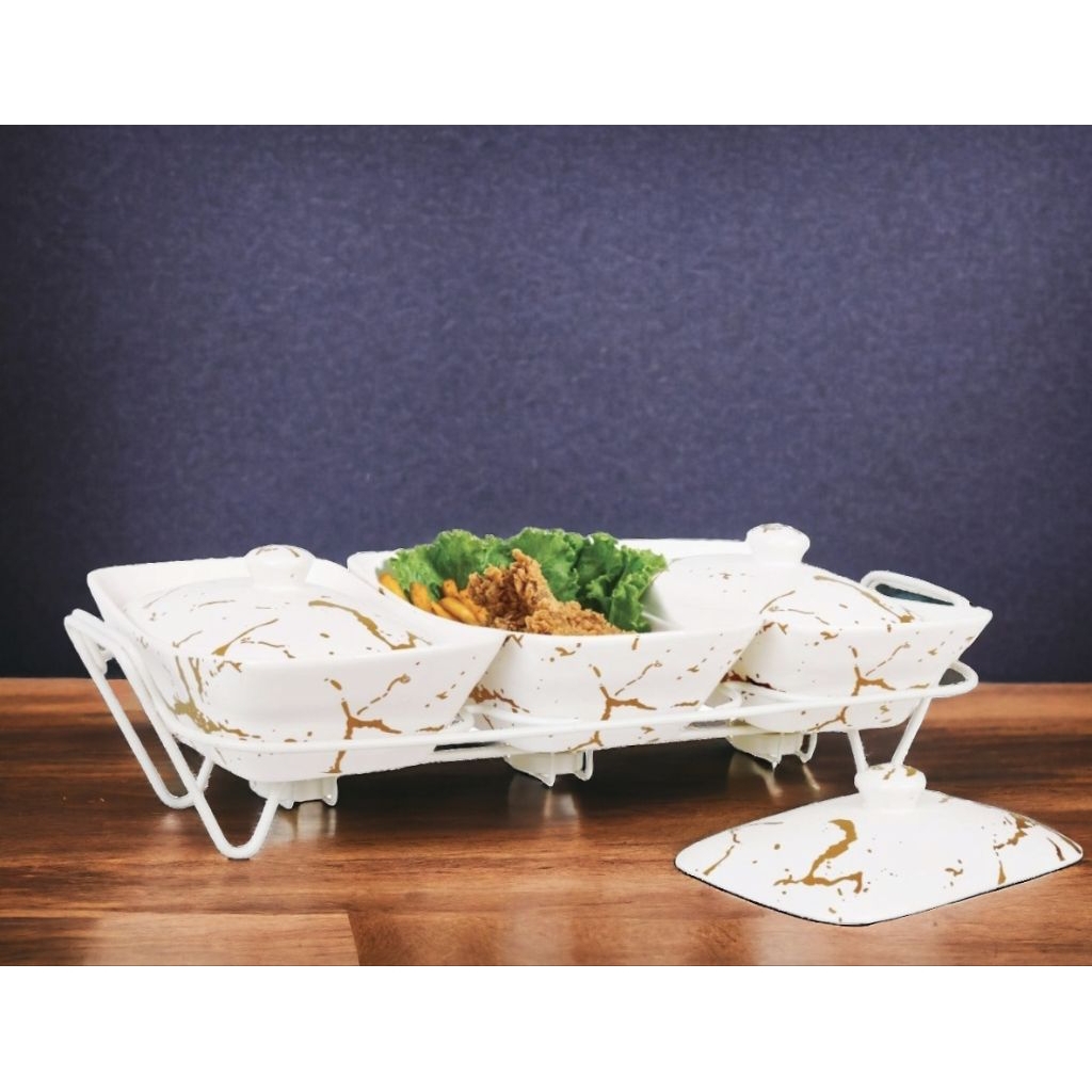 Penghangat Makanan Vicenza, Casserole Vicenza, food warmer Marmer PUTIH BM751, alat saji 3 menu dala
