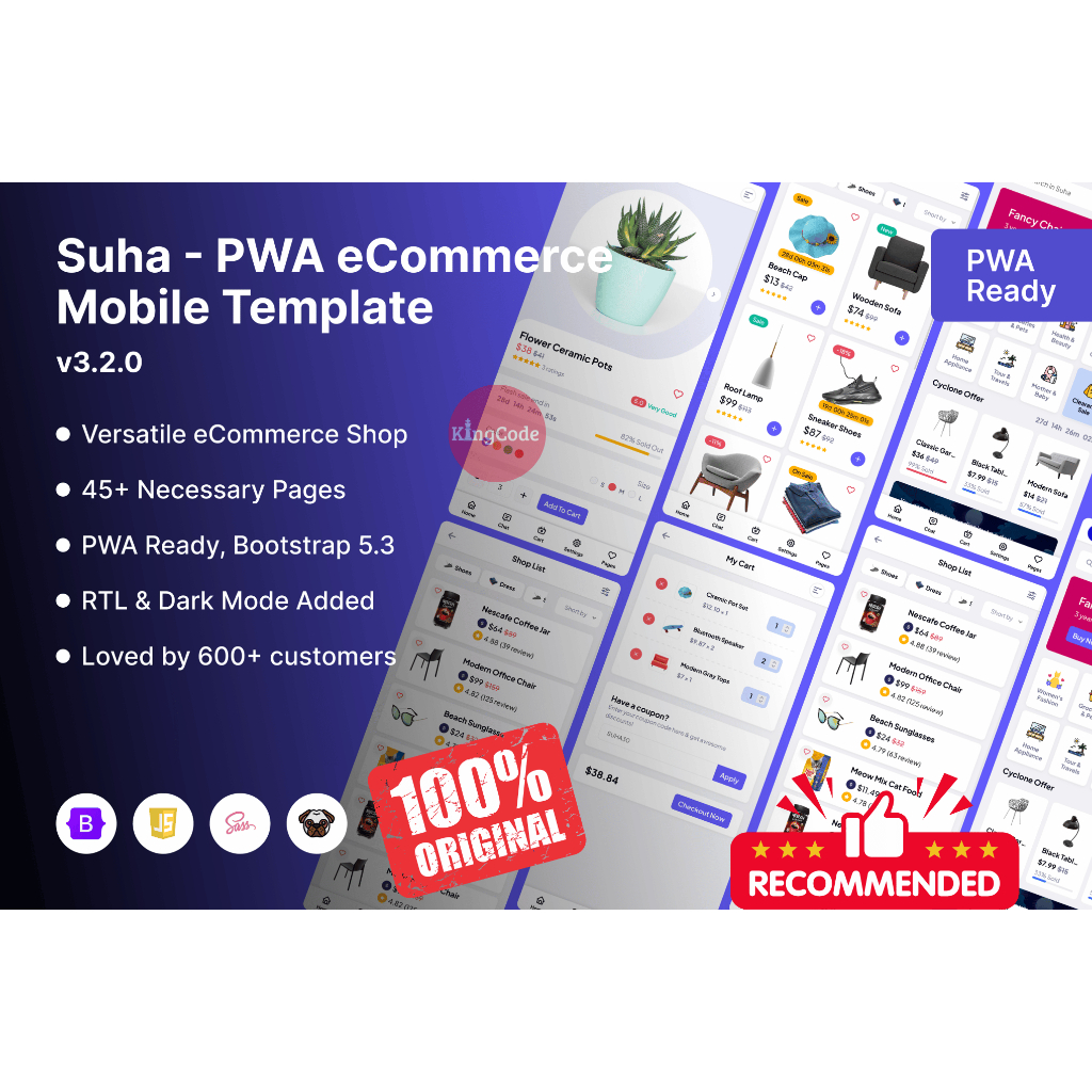 Template Toko Online Mobile Suha PWA | 45+ Halaman | Full Responsive