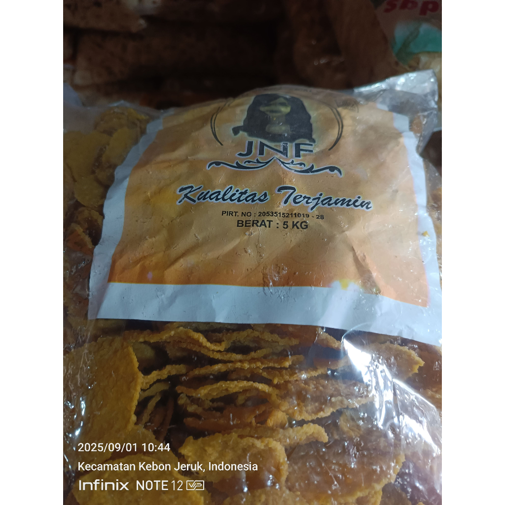 

Krupuk Gendar kecil kuning Merek JNF