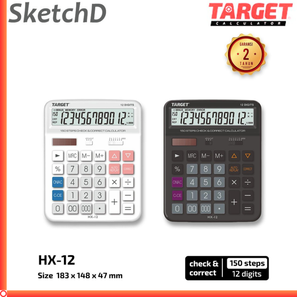 

Kalkulator Meja Sedang 12 digit HX 12 Target Desk Calculator HX 12 Stationery