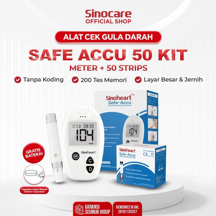 Gula Darah Sinocare Safe-Accu Alat Tes Gula Darah Instant Alat Cek Gula 200 Memori 50KIT