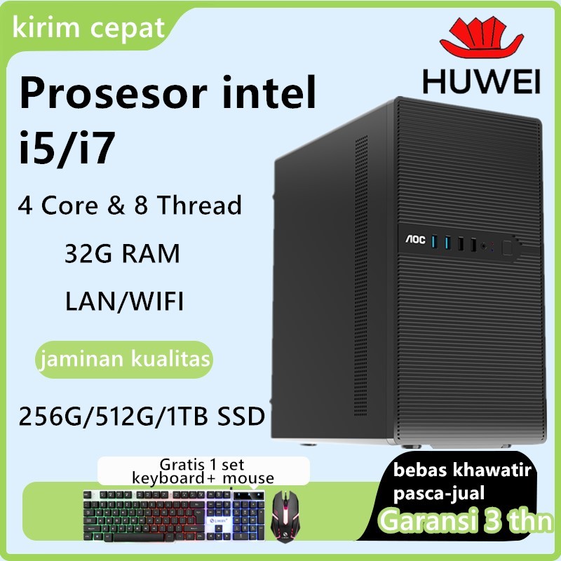AOC i5 7200 16G/1T R3050 gaming PC Komputer Desktop konfigurasi perakitan Office Set Keyboard dan Mo
