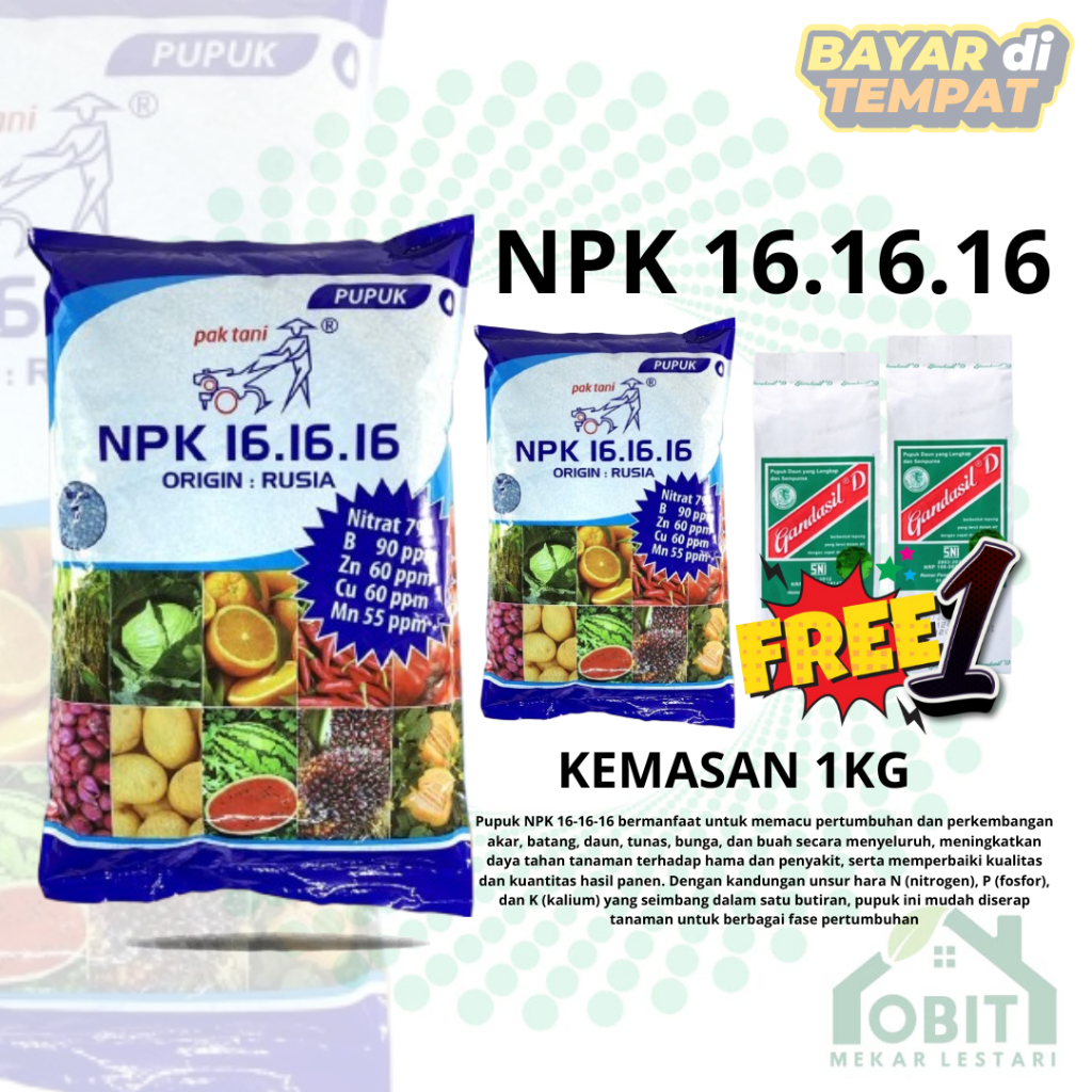 Pupuk NPK Sayuran Buah 16 16 16 Ori Rusia 1 Kg BELI 3 FREE PUPUK GANDASIL D ORIGINAL KEMASAN PABRIK