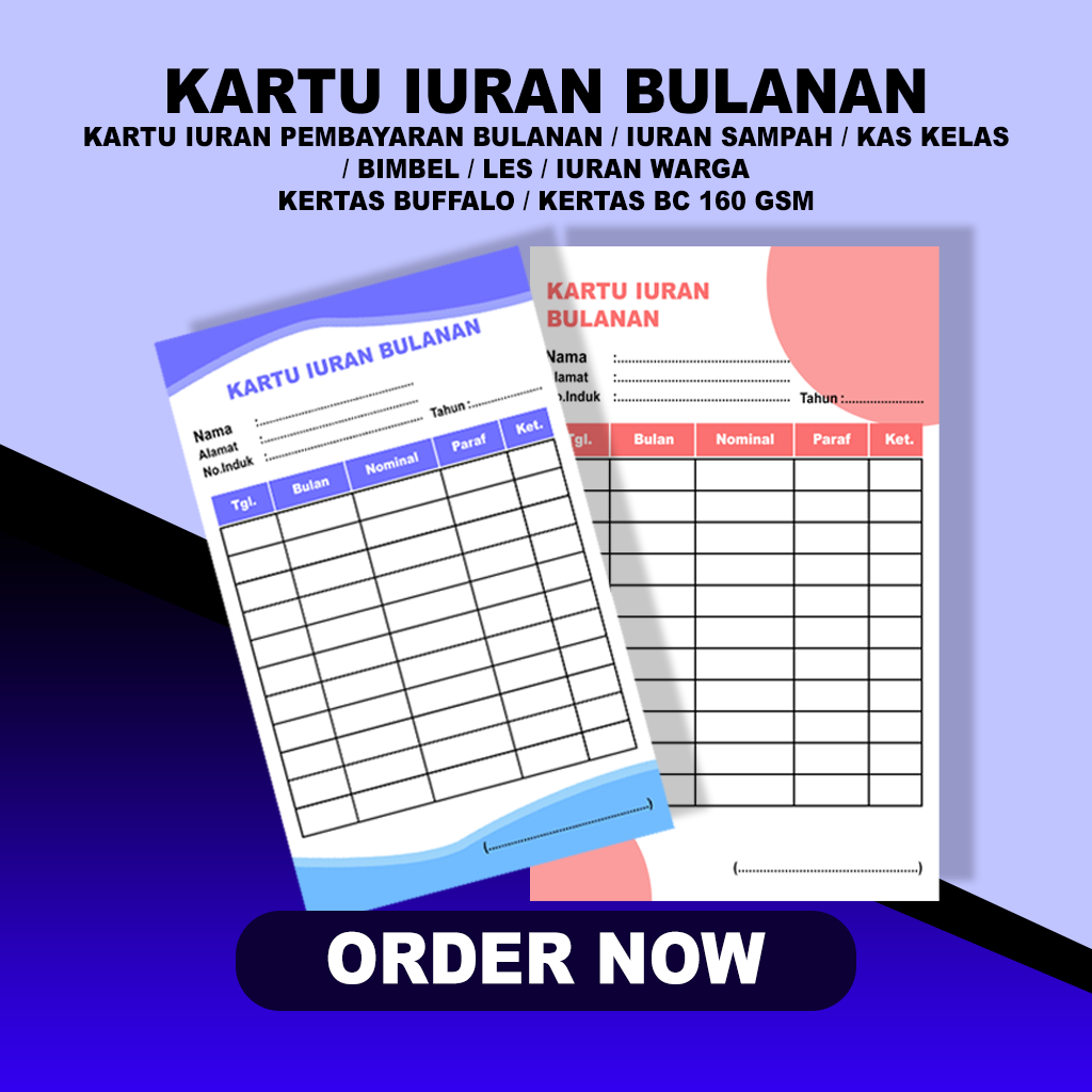 

Kartu Iuran Bulanan 50 pcs Kertas Buffalo BC 160 GSM untuk Iuran Warga Bimbel Les dll PE CREATIVE