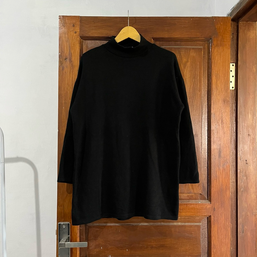 [M-L] ZARA Mock Neck Oversized Cotton Sweaters Long Sleeve I Pure Black I Vintage Vtg Retro Kemeja G