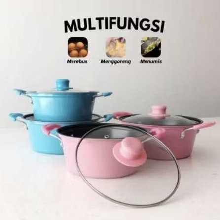 PANCI SUP WARNA 22CM/PANCI ENAMEL WARNA ANTI LENGKET TUTUP KACA/PANCI KUAH SUP/PANCI SAUCE WARNA