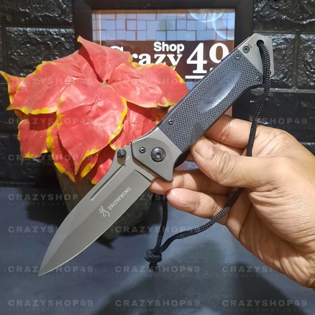 Pisau Survival Lipat Outdoor Browning Paracord Titanium Ergonomis