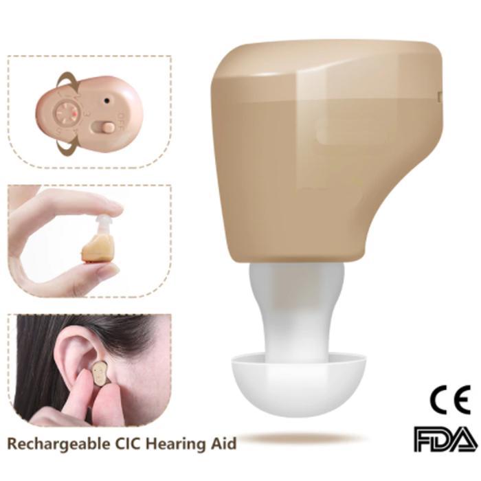 USB Cas Super Mini Alat Bantu Dengar Pendengaran CIC Hearing Aid Ear Less Noise & Whistle