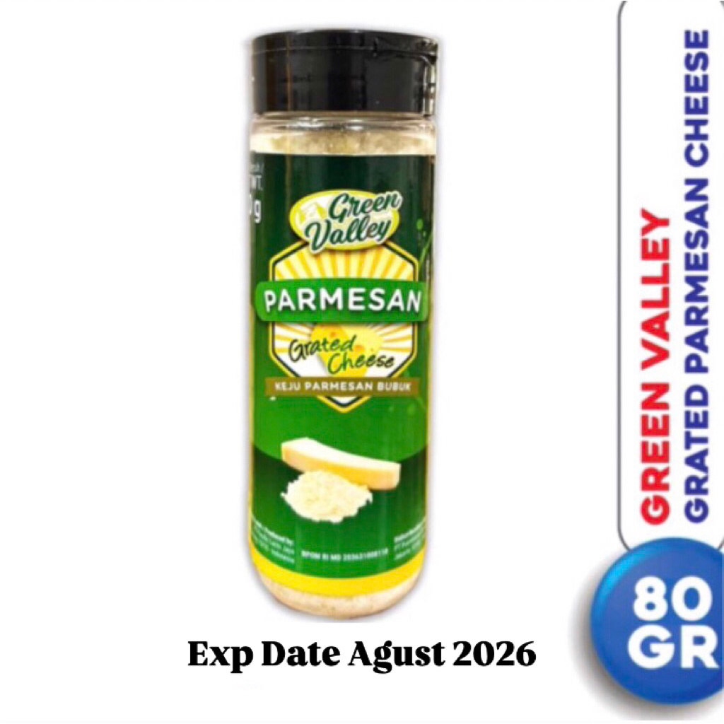 

Green Valley Grated Parmesan Cheese 80 gr - Keju Parmesan Bubuk USA