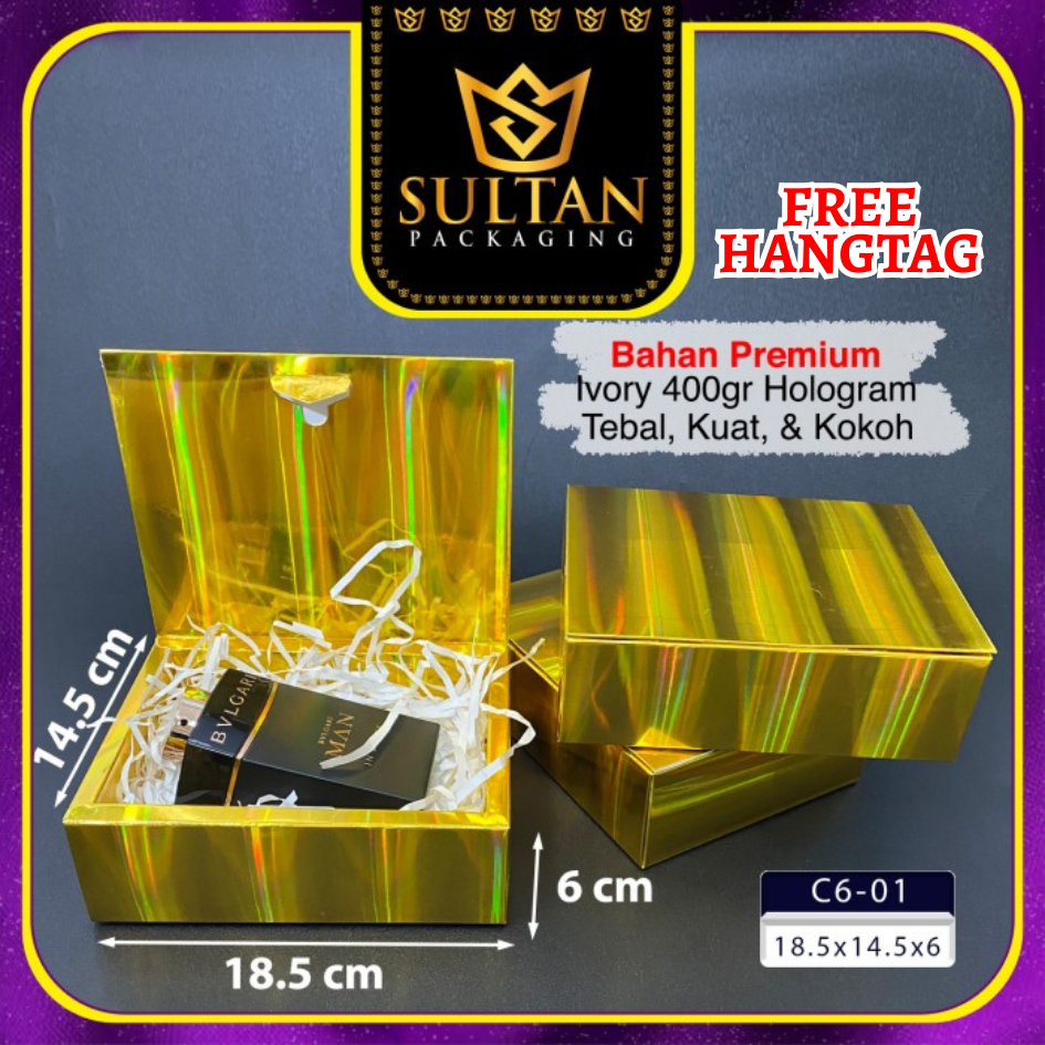 

Box Hologram - Kotak Hadiah Hologram Emas - Box kado Mewah - C6