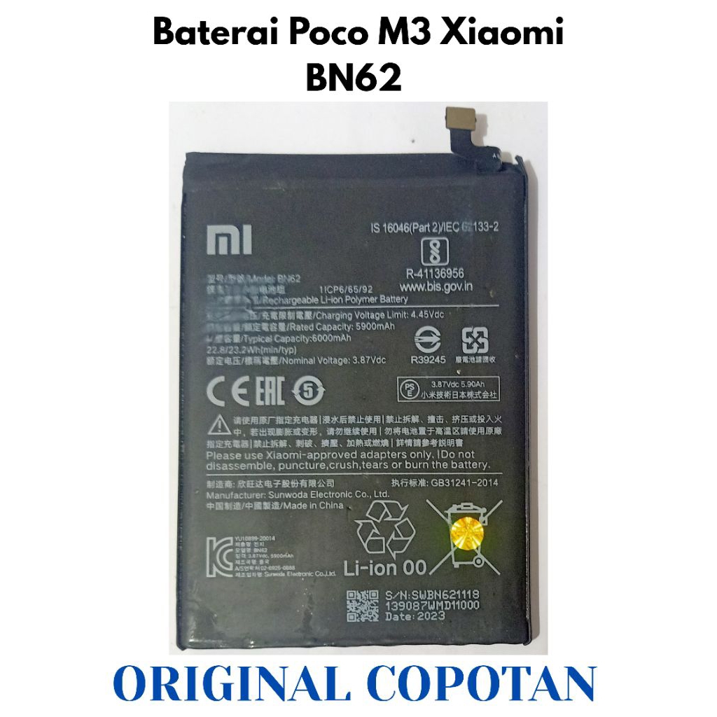Baterai Poco M3 Xiaomi BN62 original copotan
