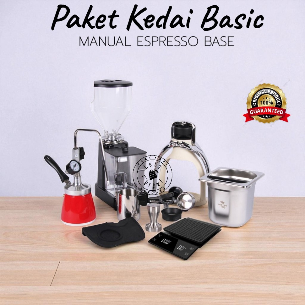 PAKET KEDAI KOPI BASIC MANUAL ESPRESSO BASE ROK PRESSO GC + GRINDER + TOOLS + R.E.D STEAMER