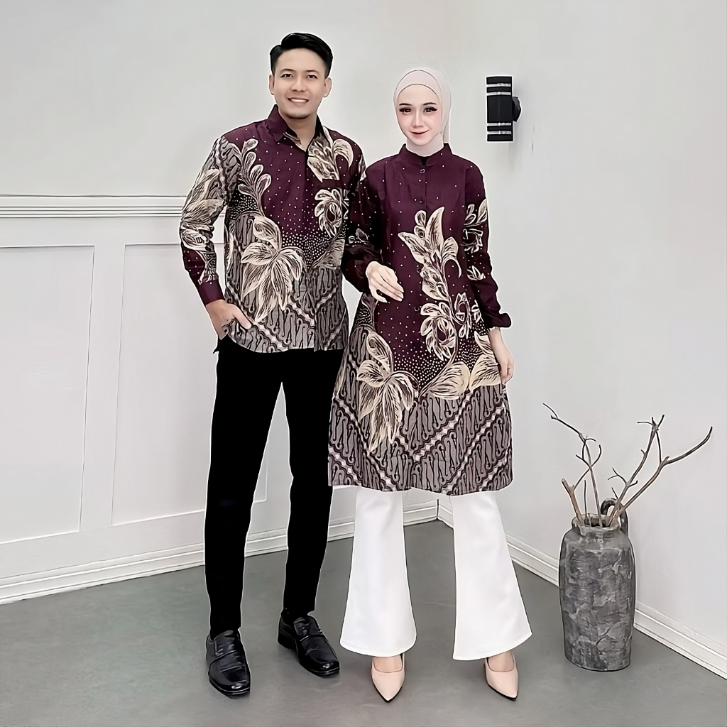 Batik Tunik Couple Modern Set Pakaian Couple Kemeja Batik Pria Premium Baju Batik Couple Tunik Busui