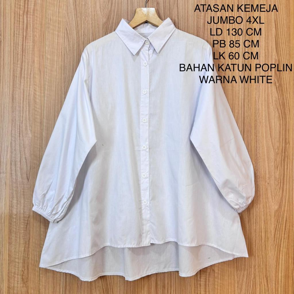 Atasan Kemeja Putih Jumbo Polos Ld 130 Cm Bahan Katun Poplin