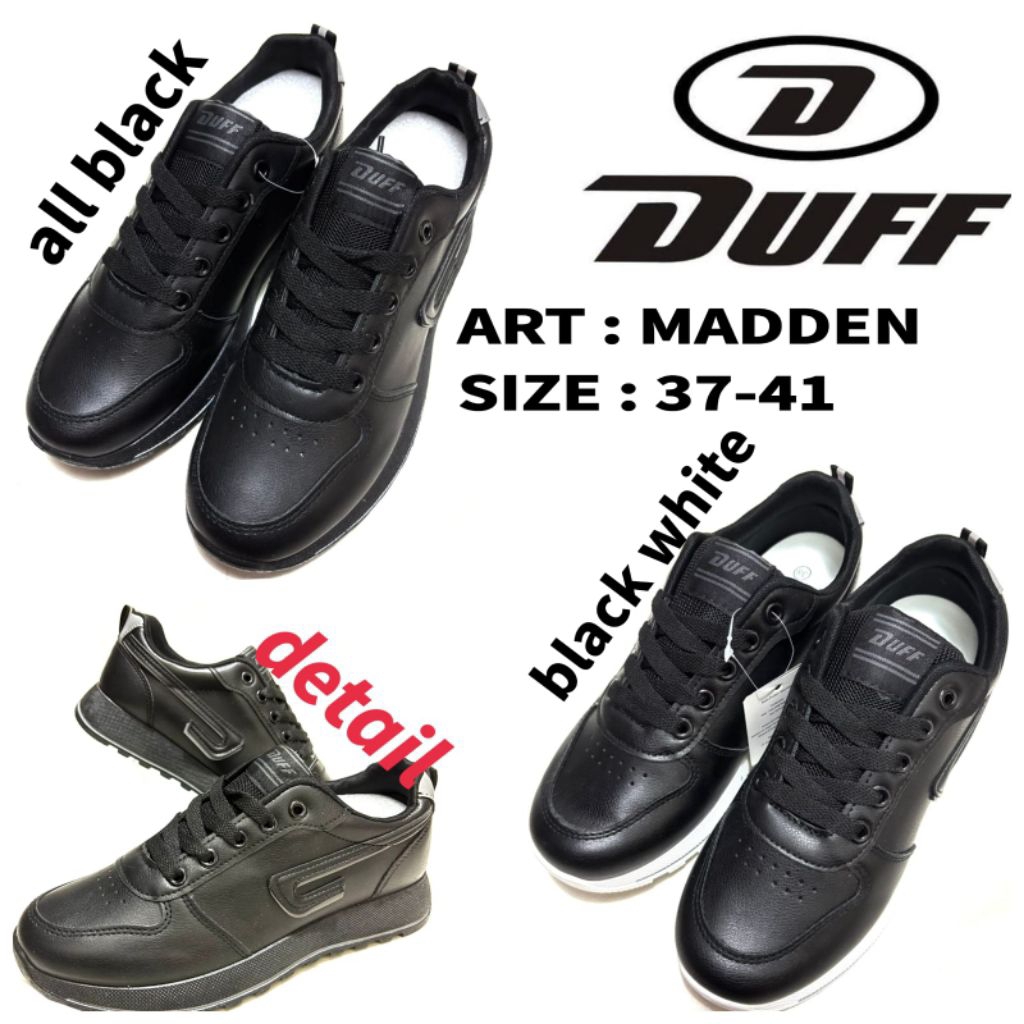 Sepatu Sneakers Wanita Original Duff Madden 37-41 warna Full Hitam & Hitam Putih