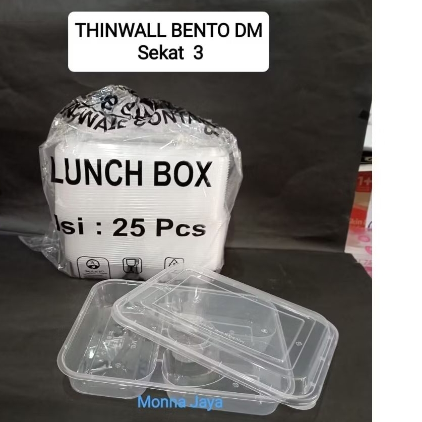 Thinwall Bento Sekat 3 / Bento Sekat 3/Thinwall Bento 3 Sekat/  Thinwall Bento DM/Kotak Makan Plasti
