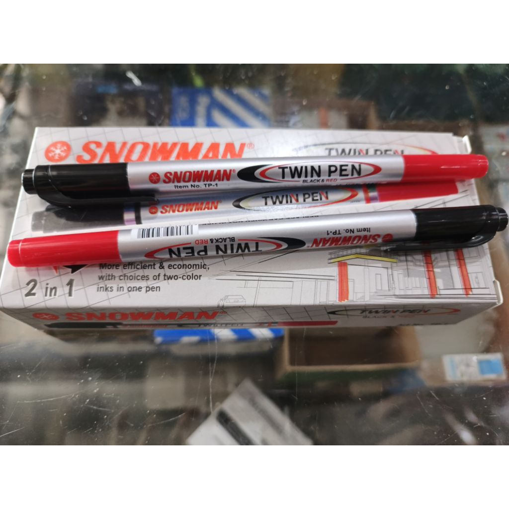 

Snowman Twin Pen TP-1 – Pulpen 2 Warna (Hitam & Merah) 2 in 1