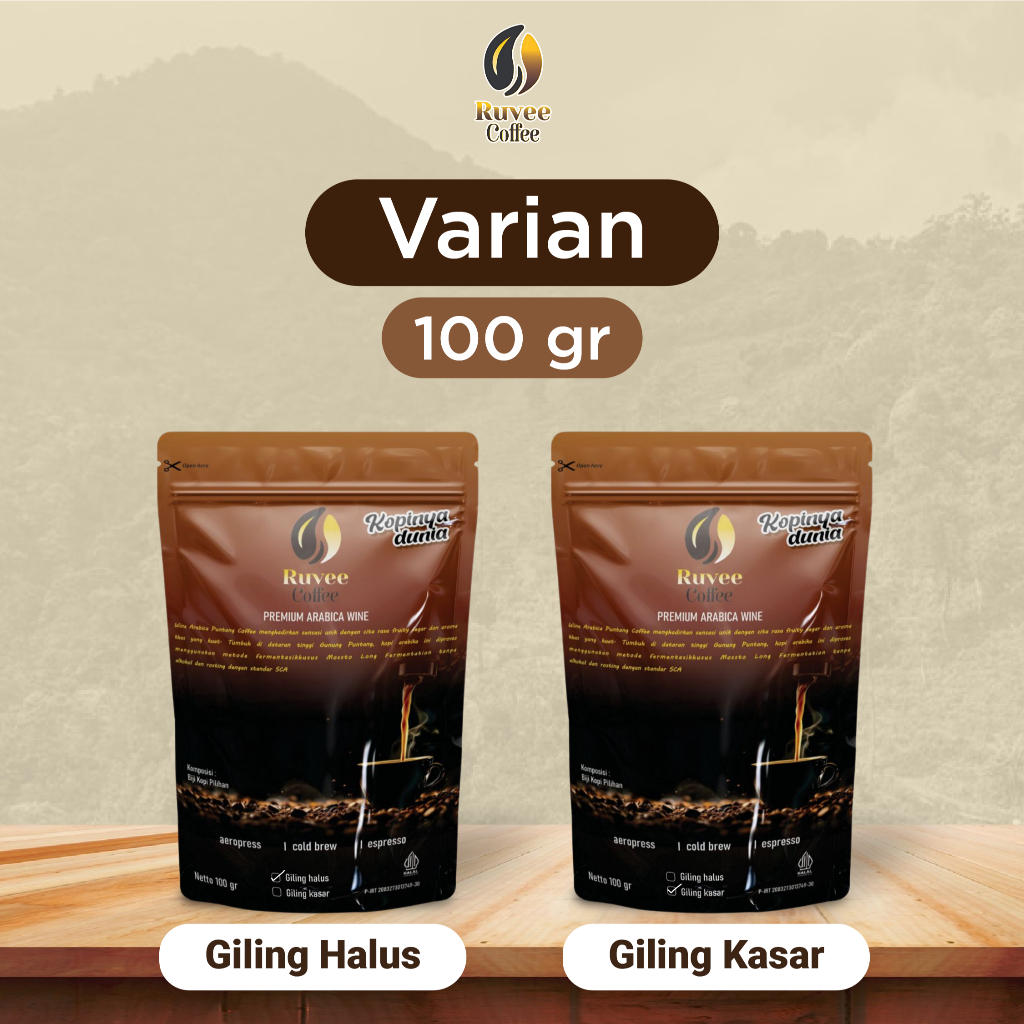 

Ruvee Coffee – Kopi Arabica Wine Gunung Puntang | Giling Halus & Kasar 100g