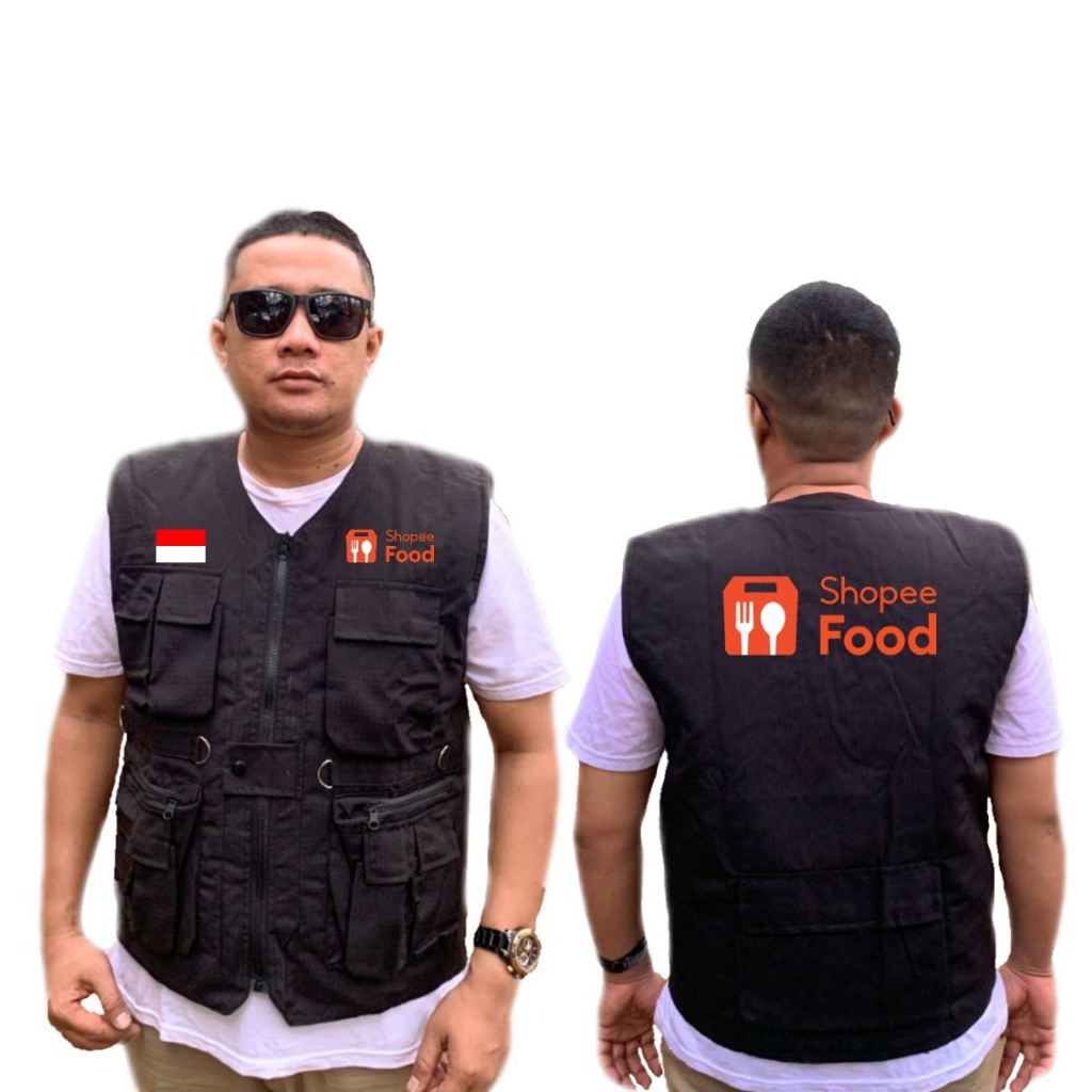 Rompi jeep Hitam sablon ojol grab , grabfood , shopee express , shopee food , gojek , gofood , maxim