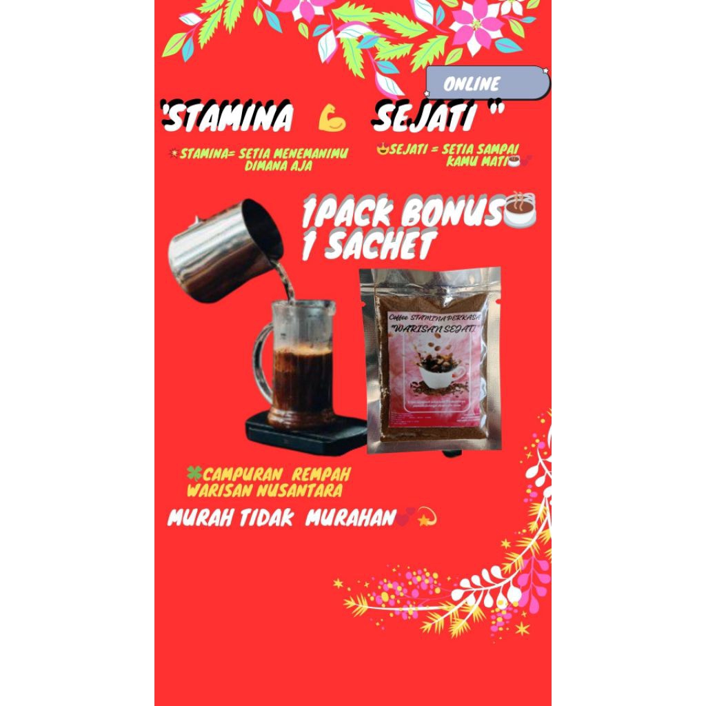 

*KOPI STAMINA WARISAN SEJATI * KOPI STAMINA LANANG REMPAH HERBAL ALAMI UNTUK STAMINA PERKASA