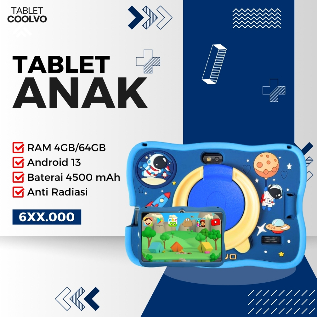 Tablet Android Coolvo 7 inci untuk anak-anak, layar anti-radiasi, tablet pembelajaran