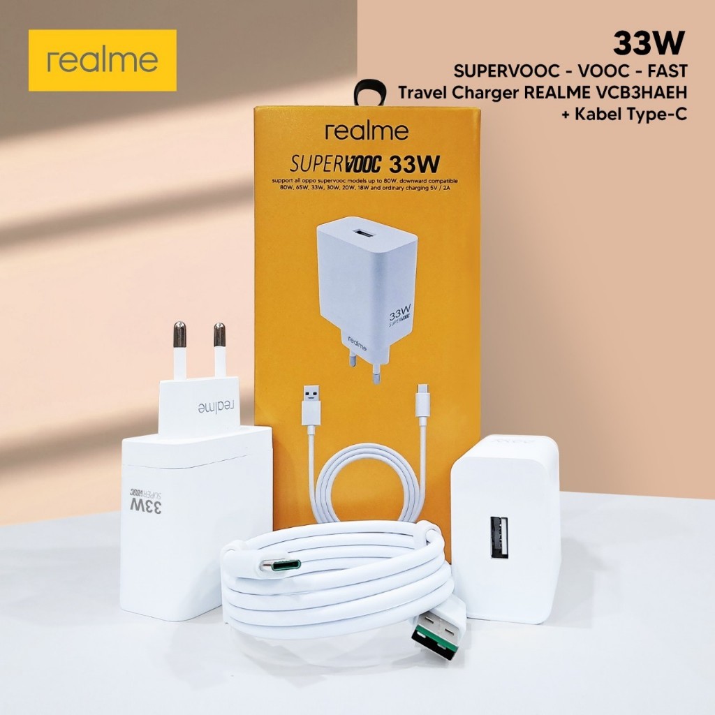 Kepala charger set realme supervooc vooc fast travel charger type c 33W