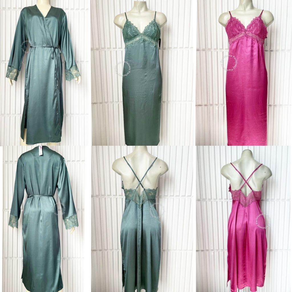 La Senza Satin Long Slip With Lace Chemise & Satin Kimono With Lace Lingerie Wanita S M 60263710 ( 6